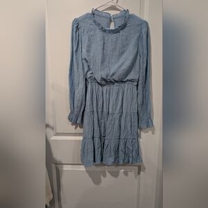 Blue Long-Sleeve Lined Boho Dress Dress